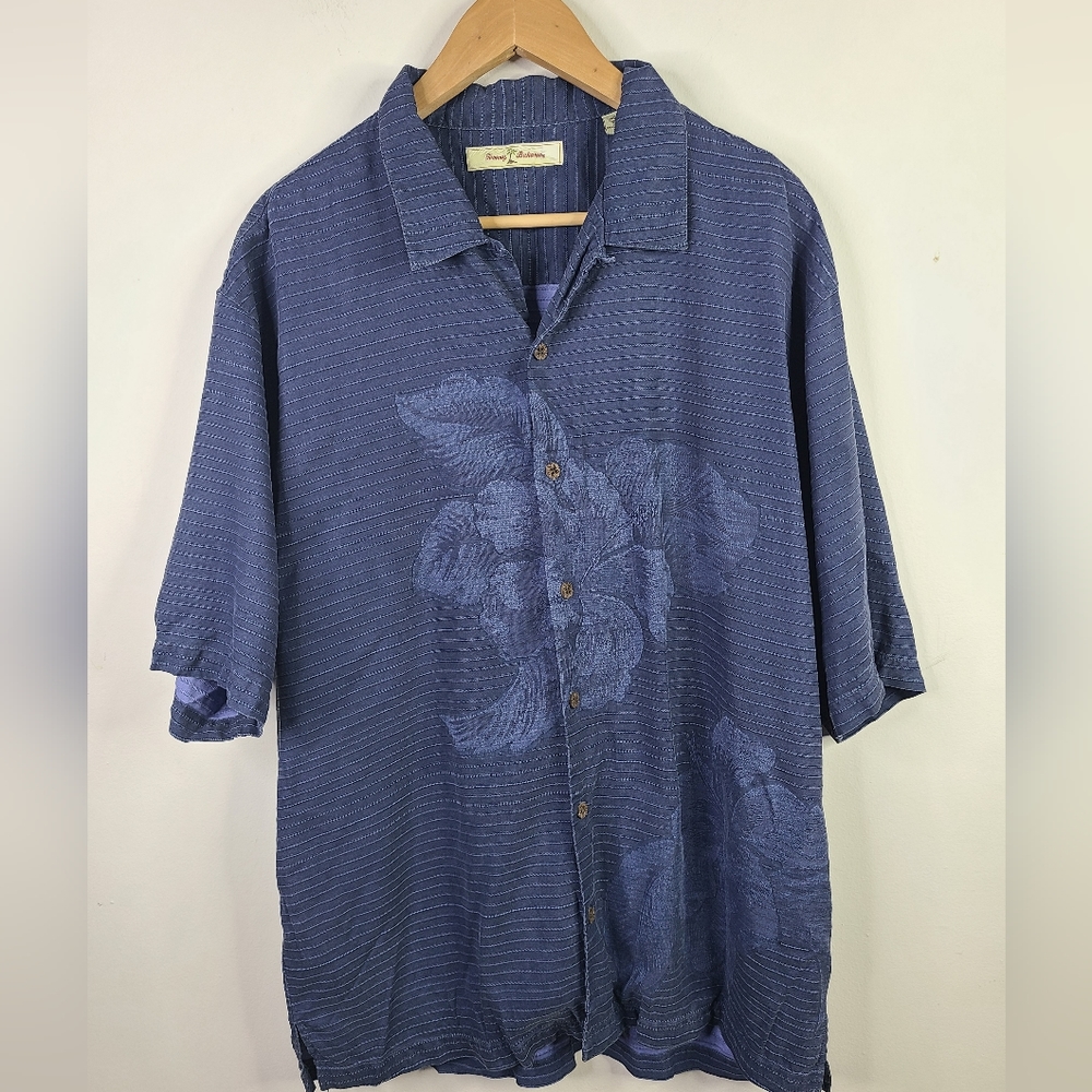 Tommy Bahama - Floral Hawaiian Button Down Silk - SIZE XL - Blue Vacation